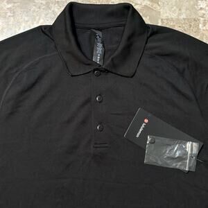 Lululemon Polo Shirt Mens Medium Black Metal Vent Tech Stretch Golf Performance